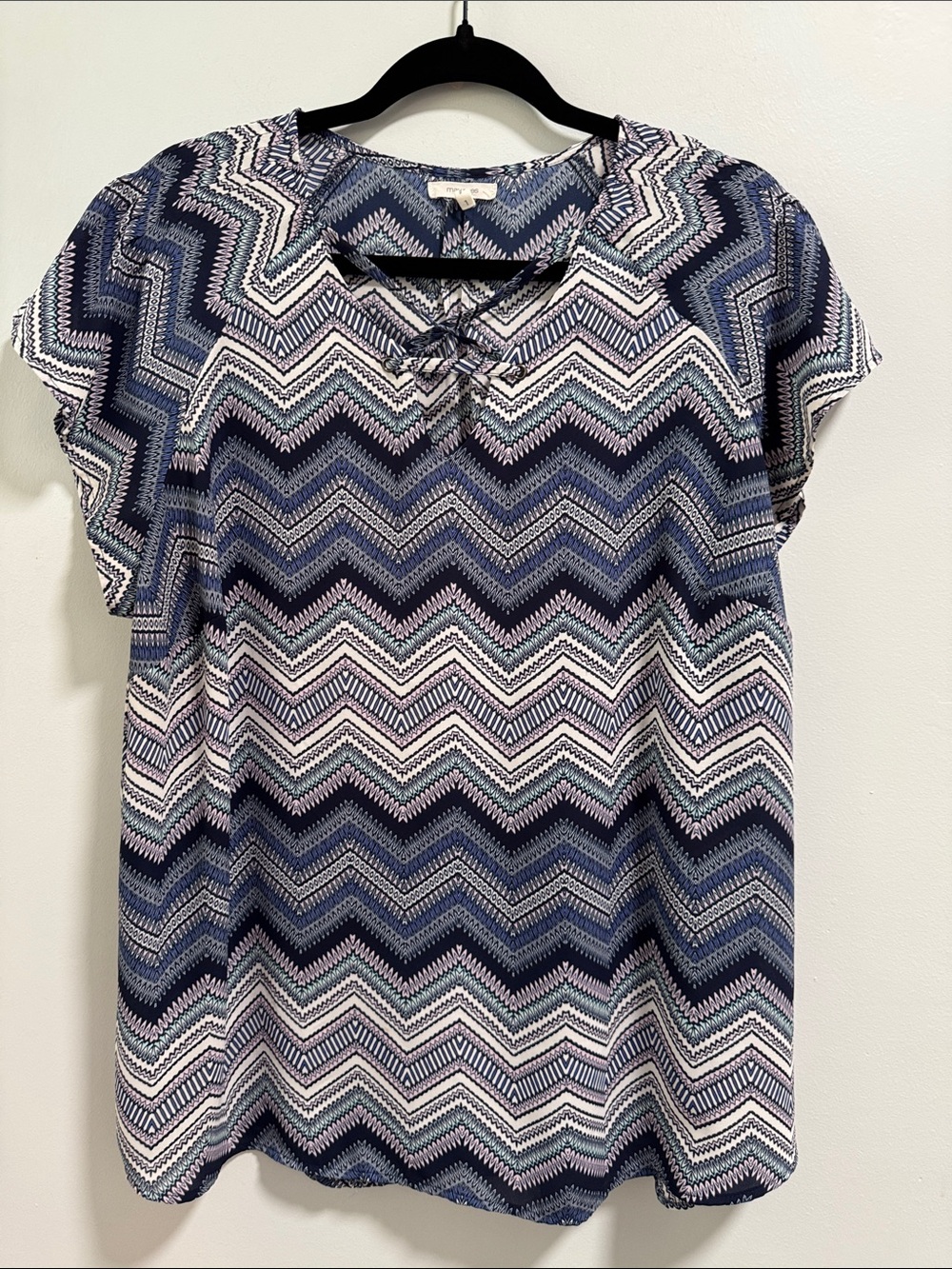 Maurices Chevron Lace-Up Blouse - Navy & White